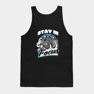 Stay in Focus funny Cartoon Camera Tank Top